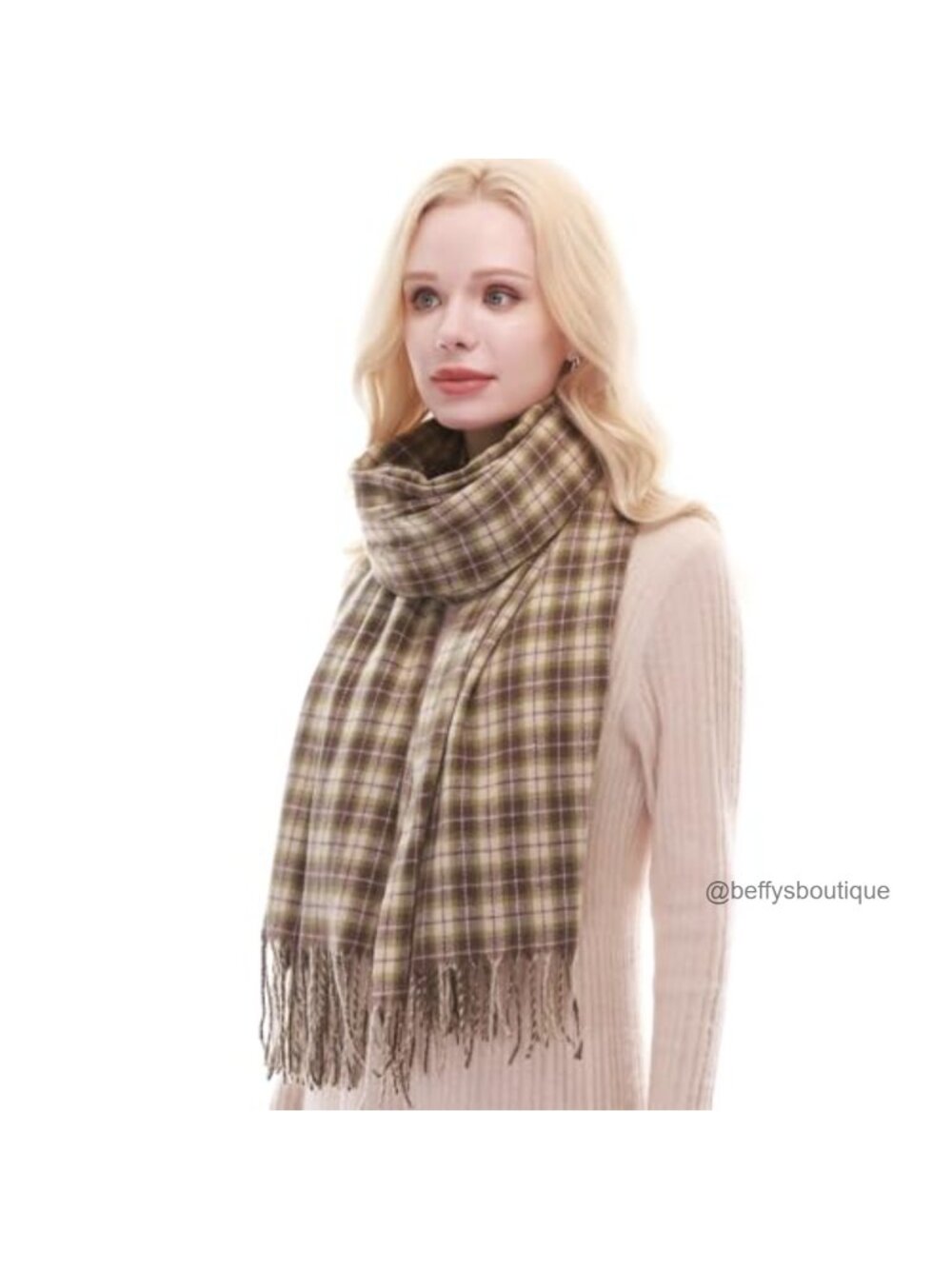 Soft Plaid Winter Scarf with Fringe – Tartan Wrap, 76x26